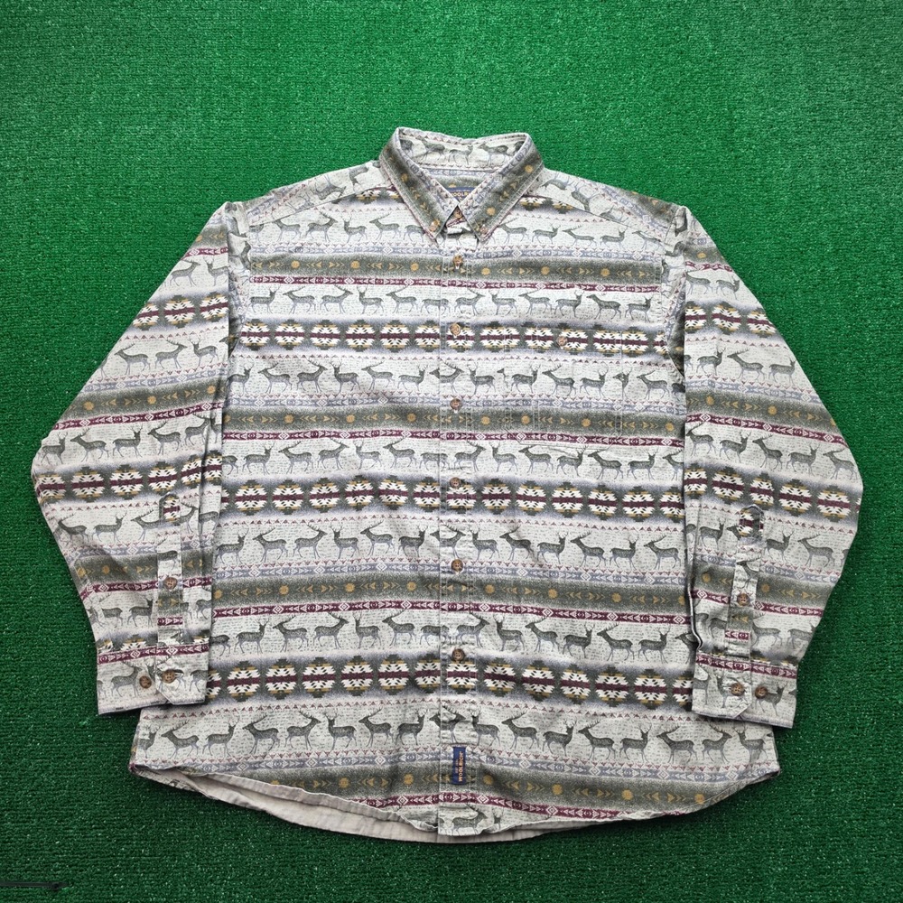 Vintage Woolrich Shirt Mens XL Button Down Deerโ Wildlife Southwestern Print